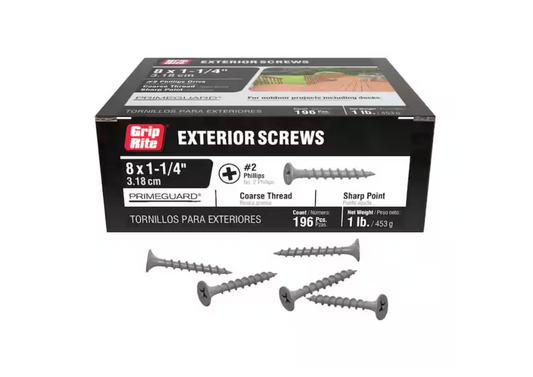 Grip-Rite #8 x 1-1/4 in. #2 Phillips Bugle Head Coarse Thread Coated Exterior Wood Screws 1 lb. Box