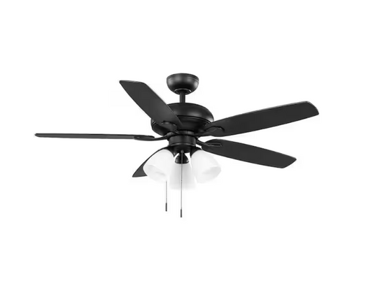 Hampton Bay Rockport II 52 in. Indoor Matte Black LED Ceiling Fan with Light kit, Downrod and Reversible Blades Included