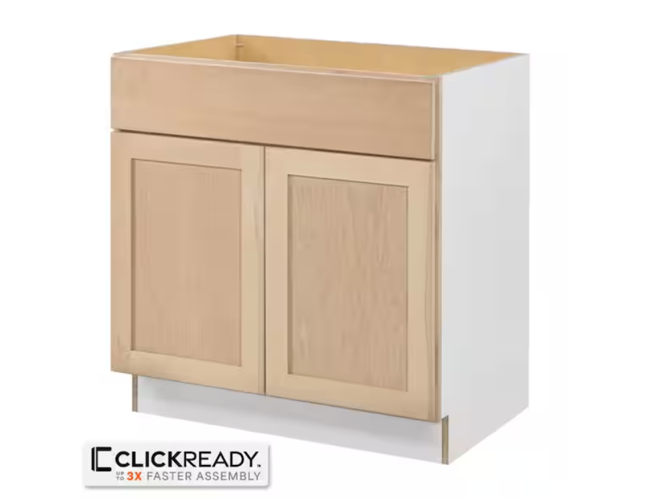 Hampton Bay 33 in. W x 24 in. D x 34.5 in. H Ready to Assemble Sink Base Kitchen Cabinet in Unfinished with CLICKREADY Technology