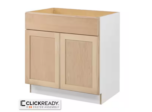 Hampton Bay 33 in. W x 24 in. D x 34.5 in. H Ready to Assemble Sink Base Kitchen Cabinet in Unfinished with CLICKREADY Technology