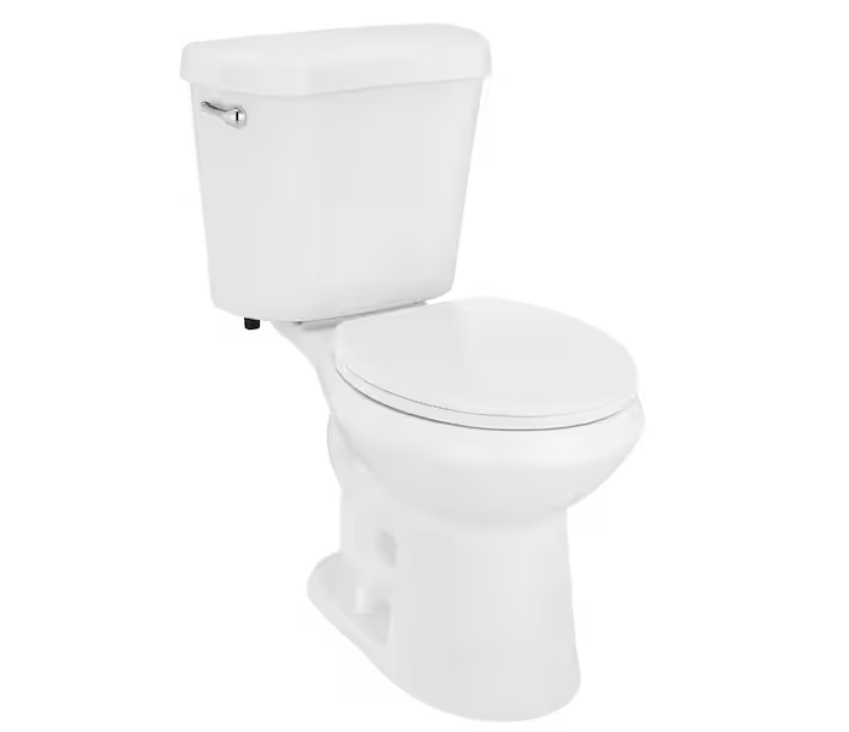 Glacier Bay 12 inch Rough In Two-Piece 1.28 GPF Single Flush Round Toilet in White Seat Included