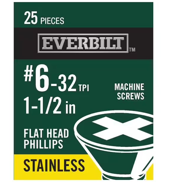 Everbilt #6-32 x 1-1/2 in. Phillips Flat Head Stainless Steel Machine Screw (25-Pack)