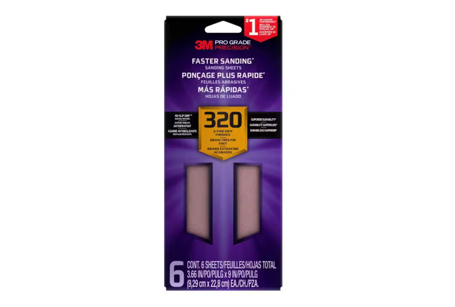 3M Pro Grade Precision 3.7 in. x 11 in. Extra Fine 320-Grit Sheet Sandpaper (6-Pack)