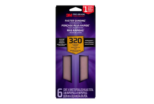 3M Pro Grade Precision 3.7 in. x 11 in. Extra Fine 320-Grit Sheet Sandpaper (6-Pack)