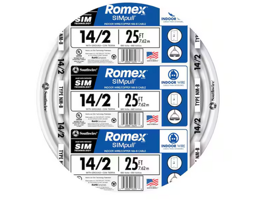 Southwire 25 ft. 14/2 Solid Romex SIMpull CU NM-B W/G Wire