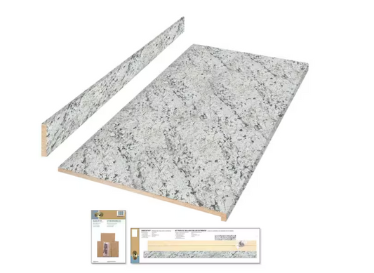 Hampton Bay 4 ft. Straight Laminate Countertop All-Inclusive Kit in Textured White Ice Granite with Eased Edge and Loose Backsplash