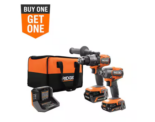 RIDGID 18V Brushless Cordless 2-Tool Combo Kit with Hammer Drill, Impact Driver, (2) Batteries, Charger, and Bag