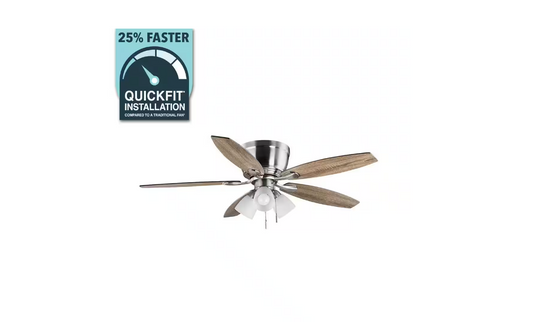 Hampton Bay Sidlow 52 in. Indoor LED Brushed Nickel Hugger Dry Rated Ceiling Fan with 5 QuickInstall Reversible Blades and Light Kit