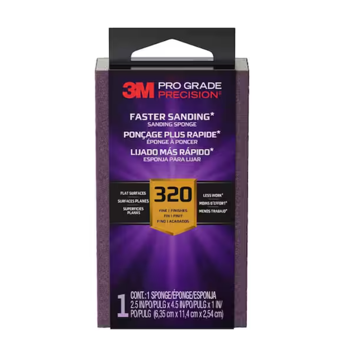 3M Pro Grade Precision 2.5 in. x 4.5 in. x 1 in. 320 Grit Faster Sanding Sanding Block Sponge (1-Pack)
