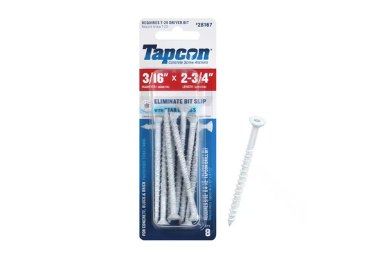 Tapcon 3/16 in. x 2-3/4 in. White Ultrashield Star-Flat-Head Concrete Anchors (8-Piece)