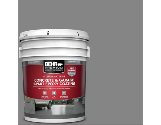 BEHR PREMIUM 5 gal. Slate Gray Self-Priming 1-Part Epoxy Satin Interior/Exterior Concrete and Garage Floor Paint