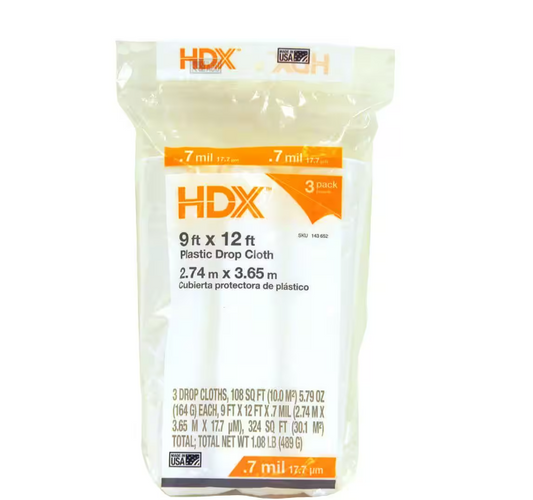 HDX 9 ft. x 12 ft. Clear Plastic Drop Cloths (3-Pack)