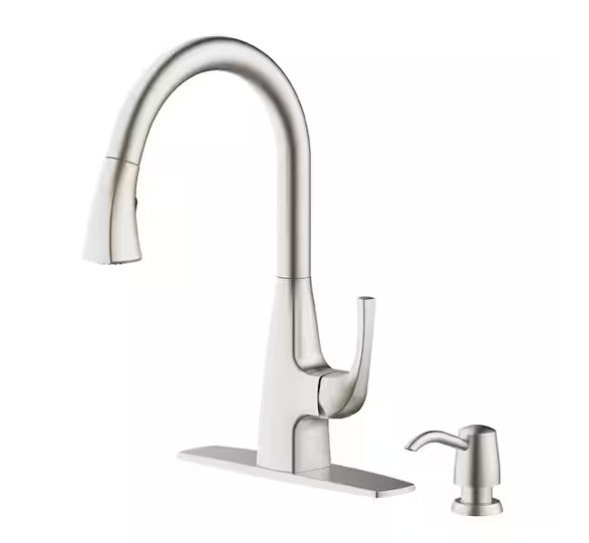 Glacier Bay Calandine Single-Handle Pull-Down Sprayer Kitchen Faucet with soap dispenser in Spot Resist Stainless