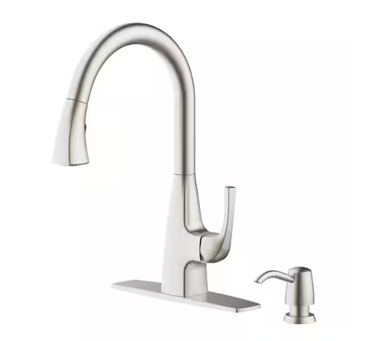 Glacier Bay Calandine Single-Handle Pull-Down Sprayer Kitchen Faucet with soap dispenser in Spot Resist Stainless