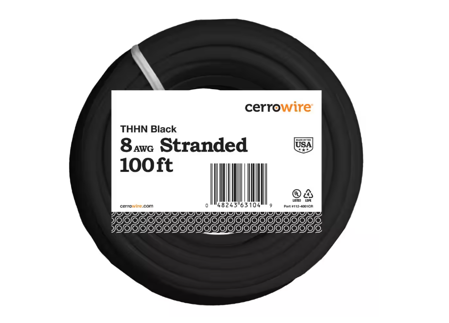 Cerrowire 100 ft. 8 Gauge Black Stranded Copper THHN Wire