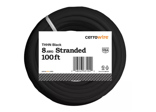 Cerrowire 100 ft. 8 Gauge Black Stranded Copper THHN Wire