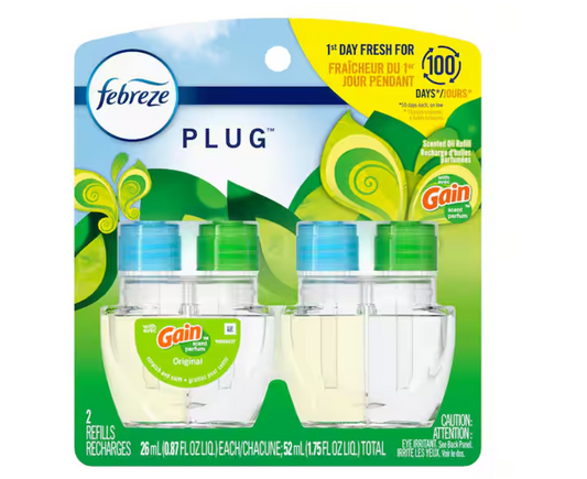 Febreze 0.879 oz. Gain Original Scented Oil Plug-In Automatic Air Freshener Refill (2-Count)