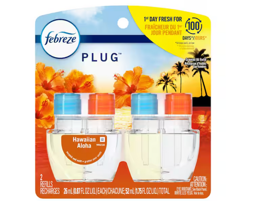 Febreze Noticeables 0.879 oz. Hawaiian Aloha Dual Scented Oil Plug-In Automatic Air Freshener Refill (2-Count)