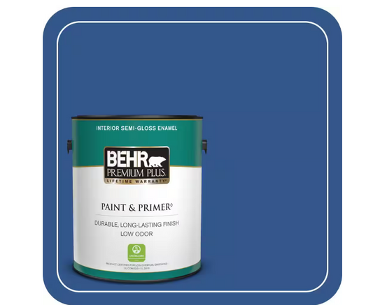 BEHR PREMIUM PLUS 1 gal. #PPU15-03 Dark Cobalt Blue Semi-Gloss Enamel Low Odor Interior Paint & Primer