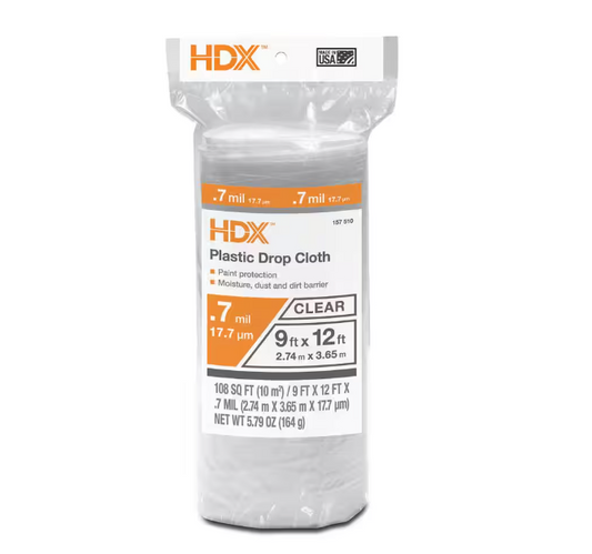 HDX 9 ft. x 12 ft. 0.7 mil Plastic Drop Cloth