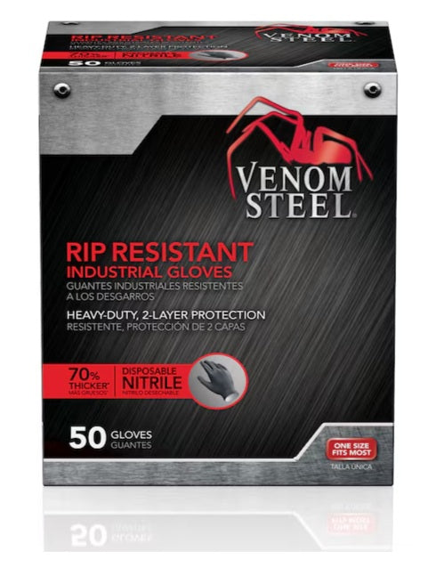 Venom Steel One size fits all 50 -Count Textured -Grip Nitrile Disposable cleaning gloves 25 -Pairs