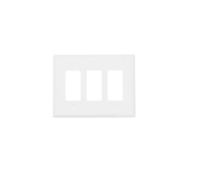 RUN BISON 3-Gang Decorator/Rocker Plastic Wall Plate With Screw, White (10-Pack)