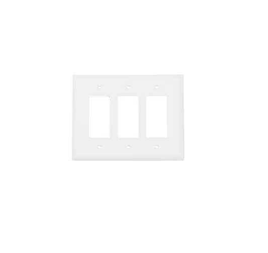 RUN BISON 3-Gang Decorator/Rocker Plastic Wall Plate With Screw, White (10-Pack)