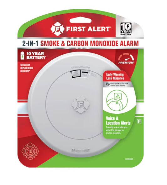 First Alert 10-Year Battery, Battery-operated Photoelectric Combination Smoke and Carbon Monoxide Detector with Voice Alert