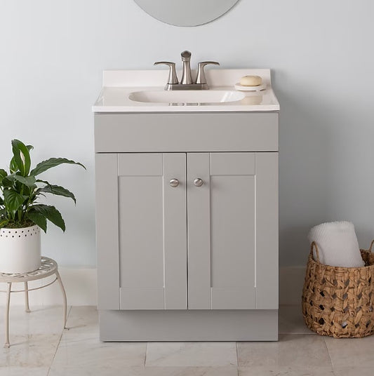 Project Source Dover 24-in Light Gray Single Sink Bathroom Vanity with White Cultured Marble Top
