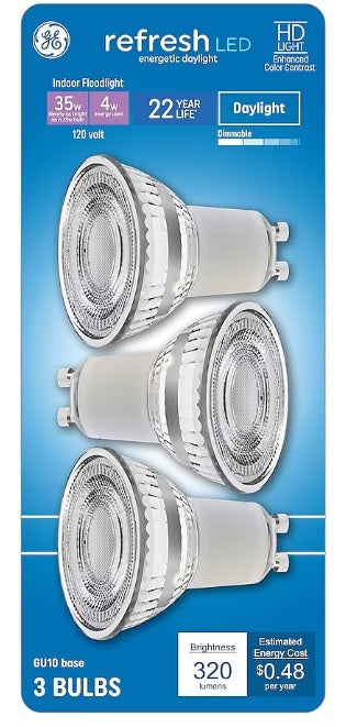 GE Refresh HD 35 -Watt EQ PAR16 Daylight GU10 pin base Dimmable LED Spot Flood Light Bulb 3 -Pack