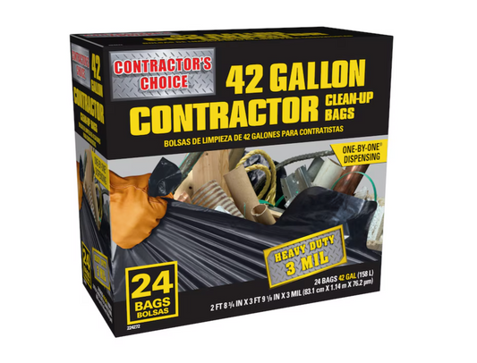 Contractor's Choice Contractor 42-Gallon Scent free Black Outdoor Plastic Construction Flap Tie Trash Bag 24 -Count