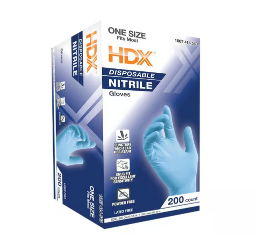 HDX Blue Disposable Nitrile Cleaning Gloves (200 Ct One Size Fits Most)