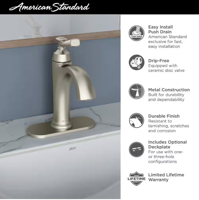 American Standard Rumson Single Hole Single-Handle Bathroom Faucet in Brushed Nickel