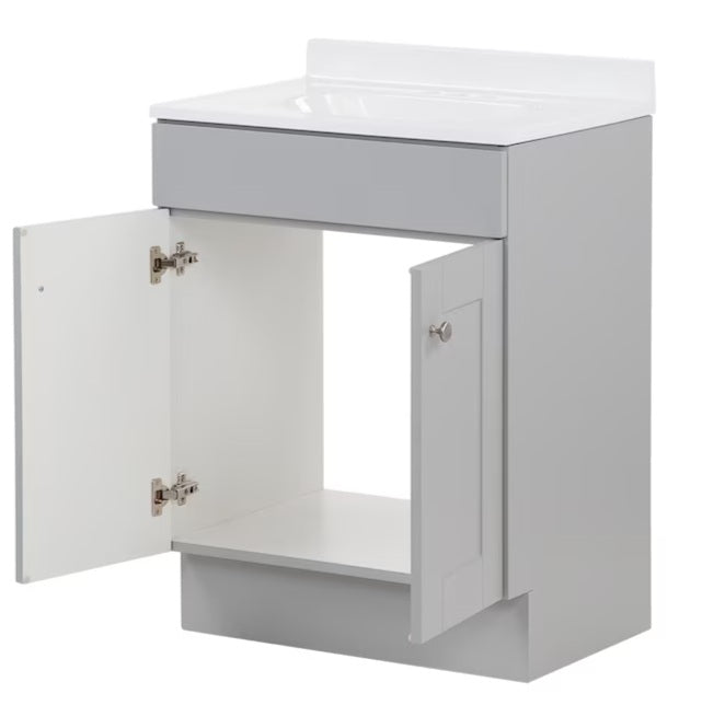Project Source Dover 24-in Light Gray Single Sink Bathroom Vanity with White Cultured Marble Top