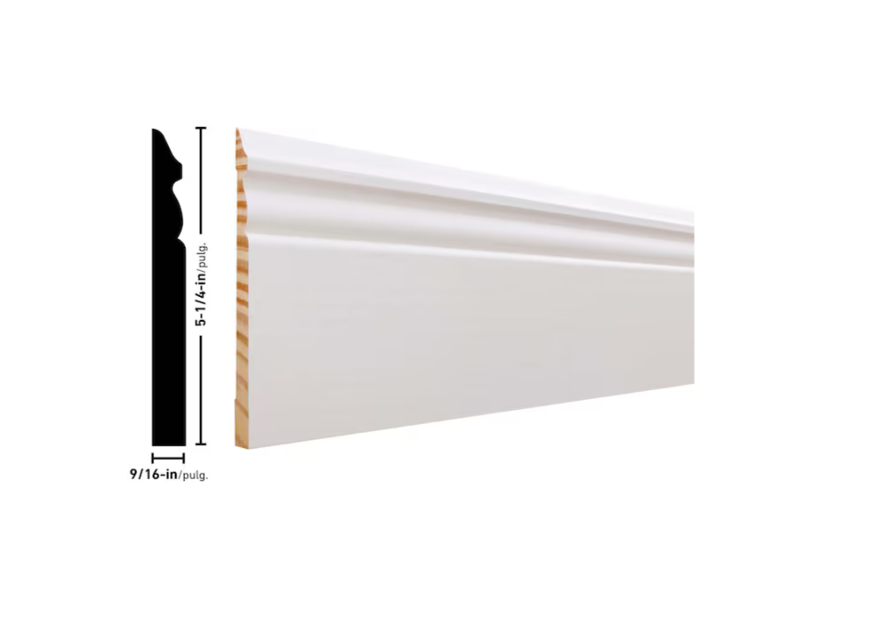 RELIABILT 19/32-in x 5-1/4-in x 8-ft Colonial Primed Pine L 5180 Baseboard