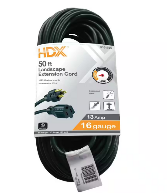 HDX 50 ft. 16/3 Light Duty Indoor/Outdoor Landscape Extension Cord, Green