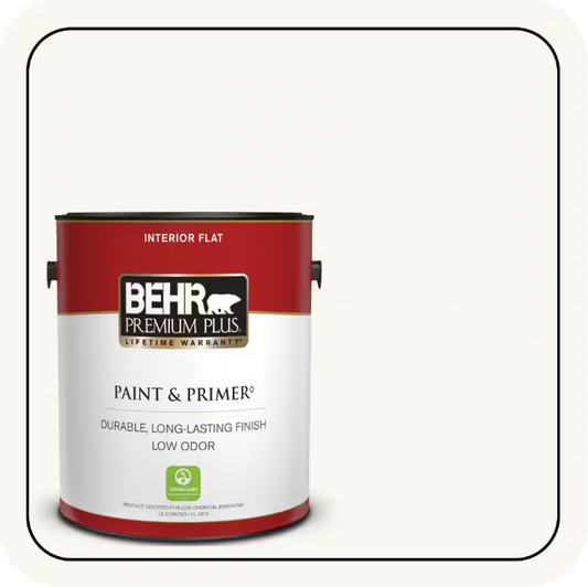 BEHR PREMIUM PLUS 1 gal. Ultra Pure White Flat Low Odor Interior Paint & Primer