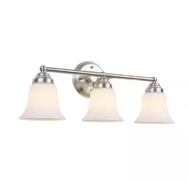 Hampton Bay Ashhurst 3-Light Brushed Nickel Classic Traditional Bathroom Vanity Light with Frosted Glass Shades