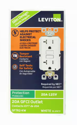 Leviton 20 Amp 125-Volt Duplex SmarTest Self-Test SmartlockPro Tamper Resistant GFCI Outlet, White GFTR2-KW
