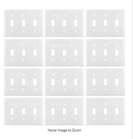 Sunlite 3-Gang Toggle UL Listed Screw-in Switch Wall Plate - White (12-Pack)