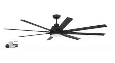 Craftmade Rush 72-in Flat Black with Flat Black Blades Integrated LED Uncovered Outdoor Smart Ceiling Fan With Light 8 -Blade