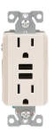 Eaton 15 -Amp 125-volt Tamper Resistant Residential/Commercial Decorator USB outlet Dual Type A , Light almond