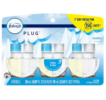 Febreze Plug Fade Defy 0.87 oz. Linen and Sky Scent Plug-In Air Freshener Refill (3 Refills)