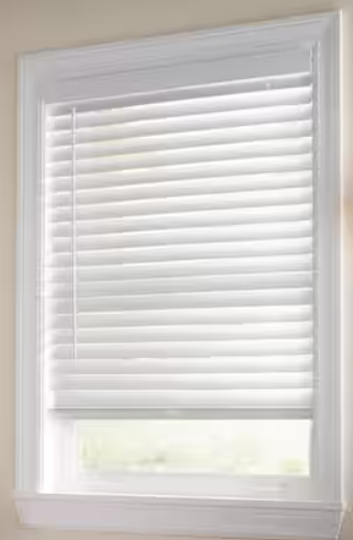 Home Decorators Collection White Cordless Faux Wood Blinds for Windows with 2 in. Slats - 35 in. W x 64 in. L (Actual Size 34.5 in. W x 64 in. L)