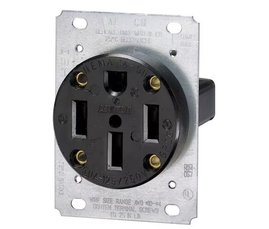 Leviton 50 Amp Flush Mount Shallow Single Outlet, Black 279-S00