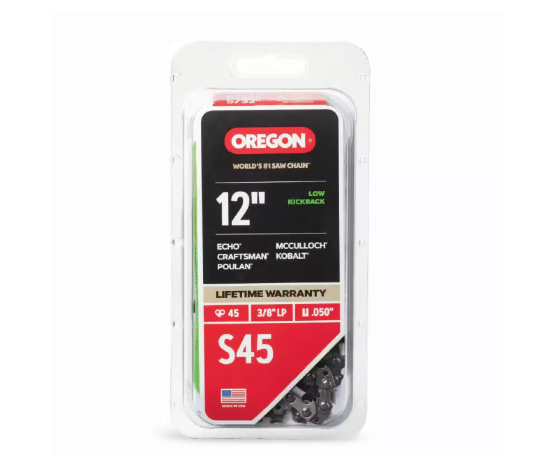 Oregon S45 Chainsaw Chain for 12 in. Bar, Fits Echo, Craftsman, Poulan, Makita, Remington, Husqvarna and more