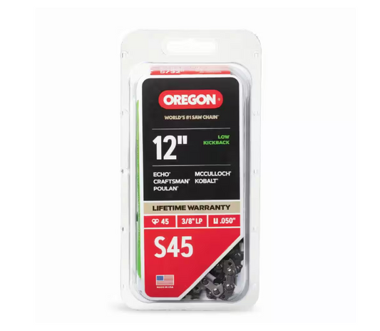 Oregon S45 Chainsaw Chain for 12 in. Bar, Fits Echo, Craftsman, Poulan, Makita, Remington, Husqvarna and more