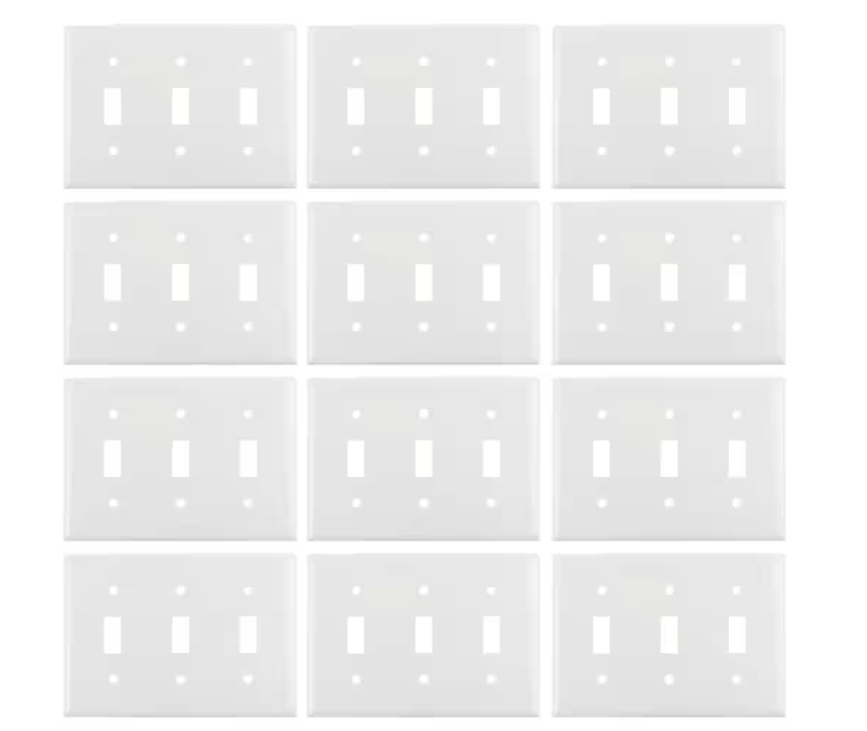 Sunlite 3-Gang Toggle UL Listed Screw-in Switch Wall Plate - White (12-Pack)