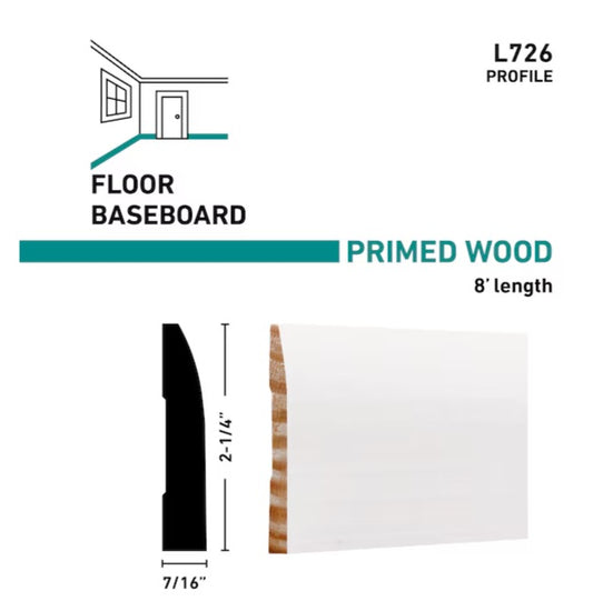 RELIABILT 7/16-in x 2-1/4-in x 8-ft Traditional Primed L 726 Baseboard
