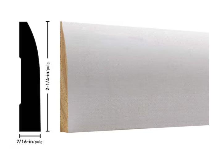 RELIABILT 7/16-in x 2-1/4-in x 8-ft Traditional Primed L 726 Baseboard